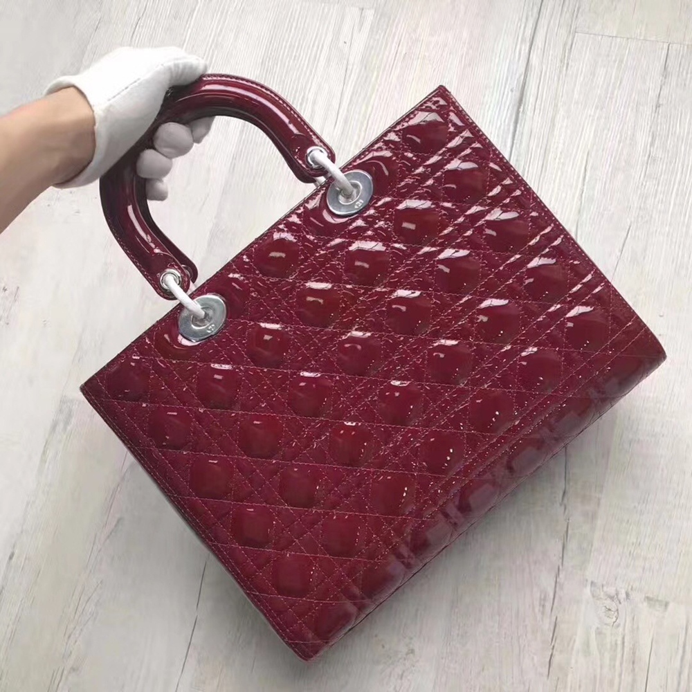 Dior Large Lady Dior Bag In Bordeaux Patent Leather CDBS2388