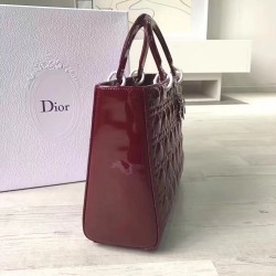 Dior Large Lady Dior Bag In Bordeaux Patent Leather CDBS2388