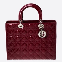 Dior Large Lady Dior Bag In Bordeaux Patent Leather CDBS2388