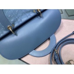 Dior Large Lady Dior Bag In Denim Blue Cannage Lambskin CDBS2389