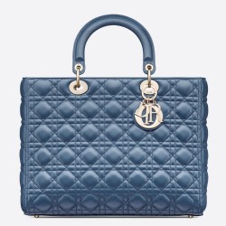 Dior Large Lady Dior Bag In Denim Blue Cannage Lambskin CDBS2389