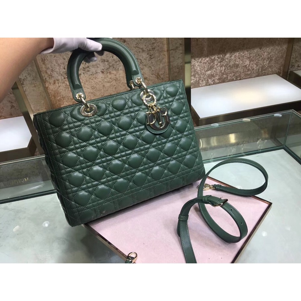 Dior Large Lady Dior Bag In Green Cannage Lambskin CDBS2390