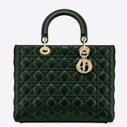 Dior Large Lady Dior Bag In Green Cannage Lambskin CDBS2390