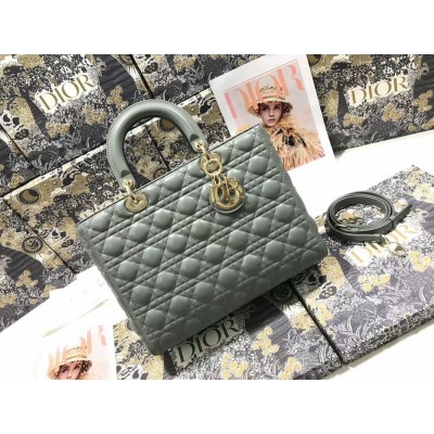 Dior Large Lady Dior Bag In Grey Cannage Lambskin CDBS2391