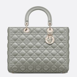 Dior Large Lady Dior Bag In Grey Cannage Lambskin CDBS2391