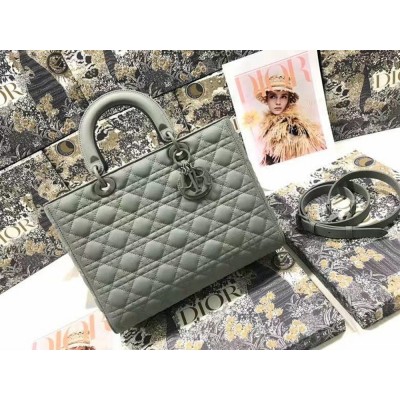 Dior Large Lady Dior Bag In Grey Ultramatte Calfskin CDBS2392