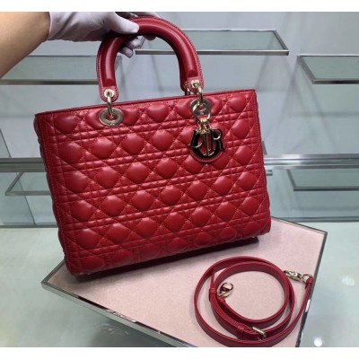 Dior Large Lady Dior Bag In Red Cannage Lambskin CDBS2394