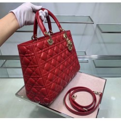 Dior Large Lady Dior Bag In Red Cannage Lambskin CDBS2394