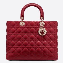 Dior Large Lady Dior Bag In Red Cannage Lambskin CDBS2394