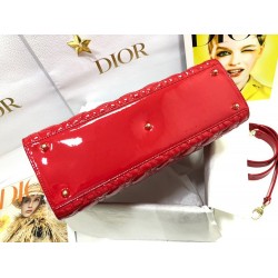 Dior Large Lady Dior Bag In Red Patent Cannage Calfskin CDBS2395