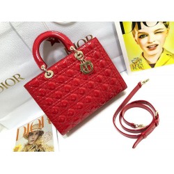 Dior Large Lady Dior Bag In Red Patent Cannage Calfskin CDBS2395