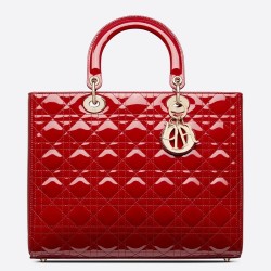 Dior Large Lady Dior Bag In Red Patent Cannage Calfskin CDBS2395