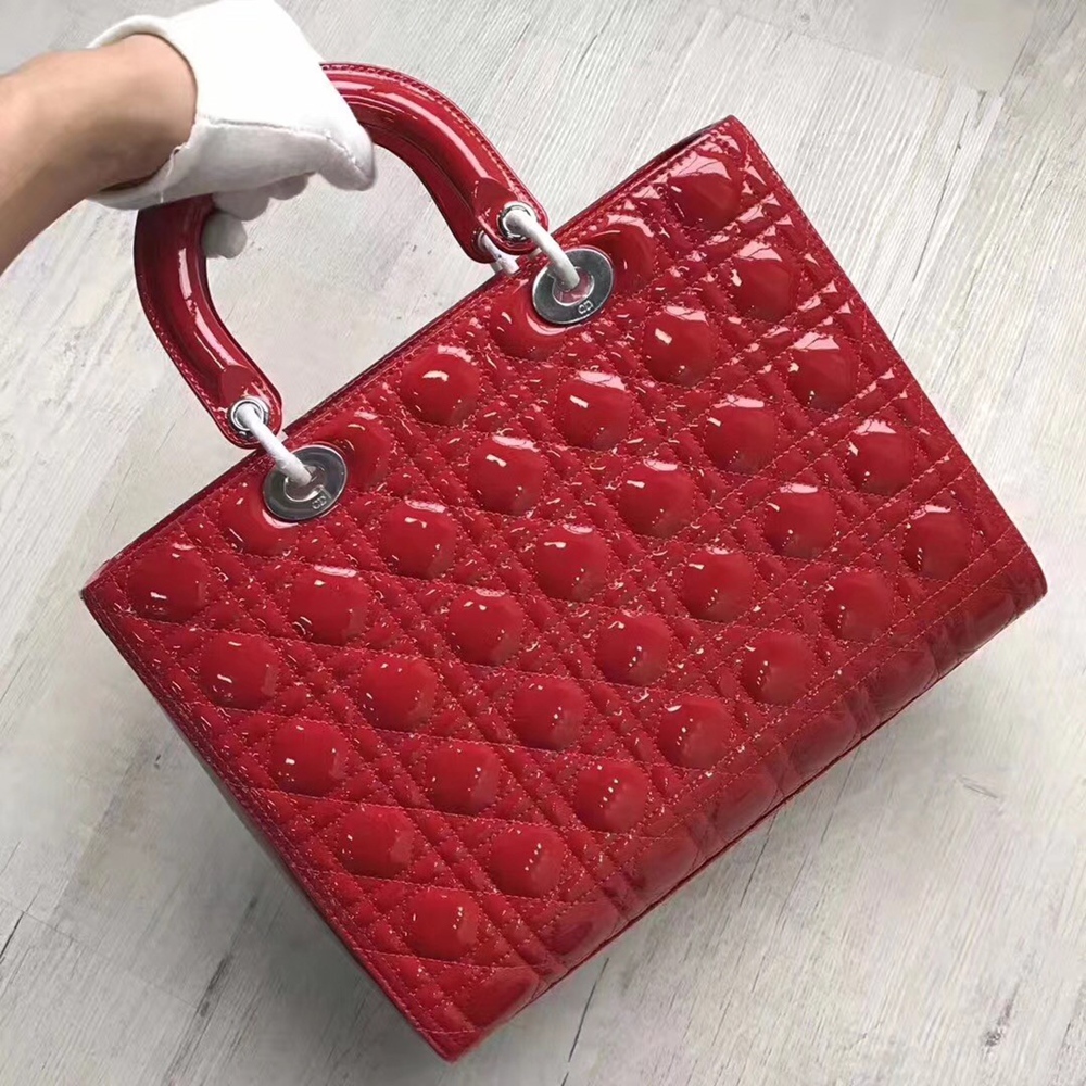 Dior Large Lady Dior Bag In Red Patent Leather CDBS2396