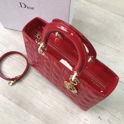 Dior Large Lady Dior Bag In Red Patent Leather CDBS2396