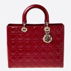 Dior Large Lady Dior Bag In Red Patent Leather CDBS2396