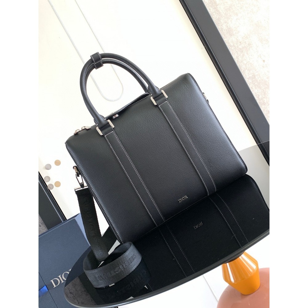 Dior Lingot Briefcase in Black Grained Calfskin CDBS2405