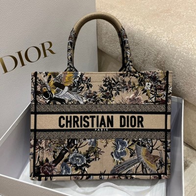 Dior Medium Book Tote Bag In Beige Jardin d'Hiver Embroidery CDBS2422