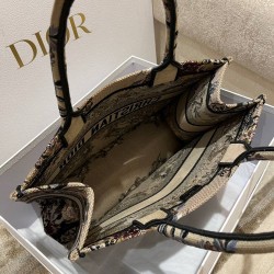 Dior Medium Book Tote Bag In Beige Jardin d'Hiver Embroidery CDBS2422