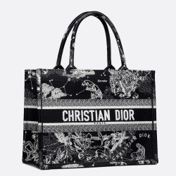 Dior Medium Book Tote Bag In Black Toile de Jouy Zodiac Embroidery CDBS2429