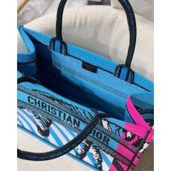 Dior Medium Book Tote Bag In Blue D-Jungle Pop Embroidery CDBS2432