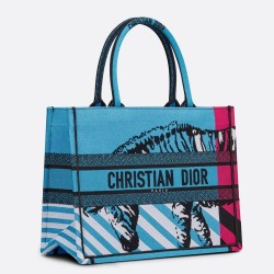 Dior Medium Book Tote Bag In Blue D-Jungle Pop Embroidery CDBS2432