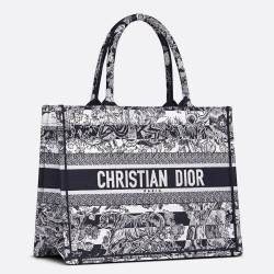 Dior Medium Book Tote Bag In Blue Toile de Jouy Stripes Embroidery CDBS2433