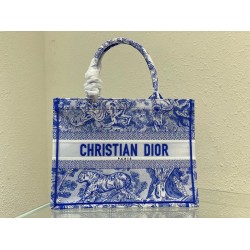 Dior Medium Book Tote Bag In Blue Transparent Toile de Jouy Canvas CDBS2434