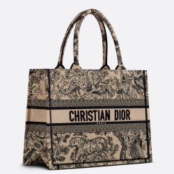 Dior Medium Book Tote Bag In Brown Toile de Jouy Embroidery CDBS2435