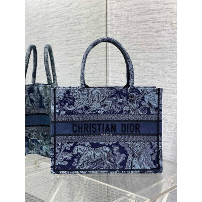 Dior Medium Book Tote Bag In Denim Blue Toile de Jouy Embroidery CDBS2437