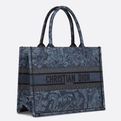 Dior Medium Book Tote Bag In Denim Blue Toile de Jouy Embroidery CDBS2437