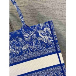 Dior Medium Book Tote Bag In Fluorescent Blue Toile de Jouy Reverse Embroidery CDBS2441