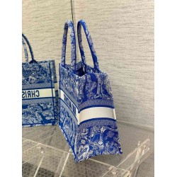 Dior Medium Book Tote Bag In Fluorescent Blue Toile de Jouy Reverse Embroidery CDBS2441