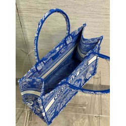 Dior Medium Book Tote Bag In Fluorescent Blue Toile de Jouy Reverse Embroidery CDBS2441