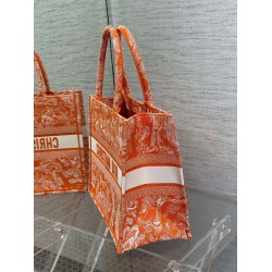 Dior Medium Book Tote Bag In Fluorescent Orange Toile de Jouy Reverse Embroidery CDBS2442