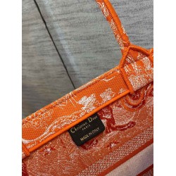 Dior Medium Book Tote Bag In Fluorescent Orange Toile de Jouy Reverse Embroidery CDBS2442