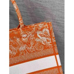 Dior Medium Book Tote Bag In Fluorescent Orange Toile de Jouy Reverse Embroidery CDBS2442