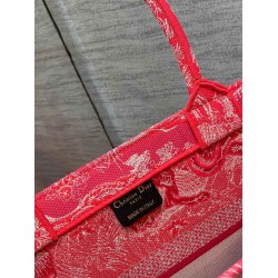 Dior Medium Book Tote Bag In Fluorescent Pink Toile de Jouy Reverse Embroidery CDBS2443