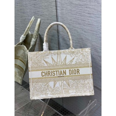 Dior Medium Book Tote Bag In Gold Reve d'Infini Embroidery CDBS2444