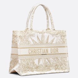 Dior Medium Book Tote Bag In Gold Reve d'Infini Embroidery CDBS2444