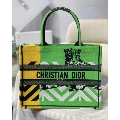 Dior Medium Book Tote Bag In Green D-Jungle Pop Embroidery CDBS2445