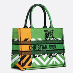 Dior Medium Book Tote Bag In Green D-Jungle Pop Embroidery CDBS2445