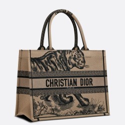 Dior Medium Book Tote Bag In Macro Toile de Jouy Tiger Embroidery CDBS2447