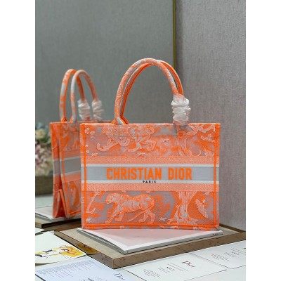 Dior Medium Book Tote Bag In Orange Transparent Toile de Jouy Canvas CDBS2449