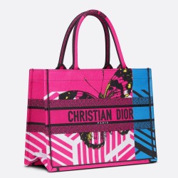 Dior Medium Book Tote Bag In Pink D-Jungle Pop Embroidery CDBS2450