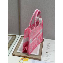 Dior Medium Book Tote Bag In Pink Transparent Toile de Jouy Canvas CDBS2451