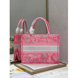 Dior Medium Book Tote Bag In Pink Transparent Toile de Jouy Canvas CDBS2451