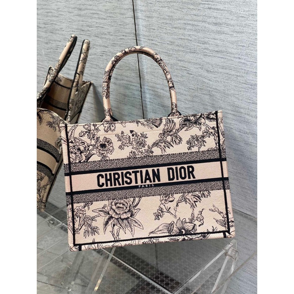 Dior Medium Book Tote Bag In Powder Pink Jardin Botanique Embroidery CDBS2452