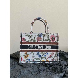 Dior Medium Book Tote Bag In White Dior Petites Fleurs Embroidery CDBS2456