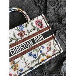 Dior Medium Book Tote Bag In White Dior Petites Fleurs Embroidery CDBS2456