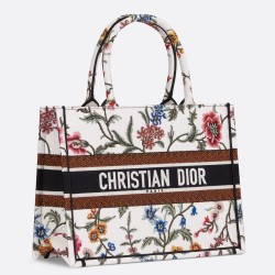 Dior Medium Book Tote Bag In White Dior Petites Fleurs Embroidery CDBS2456